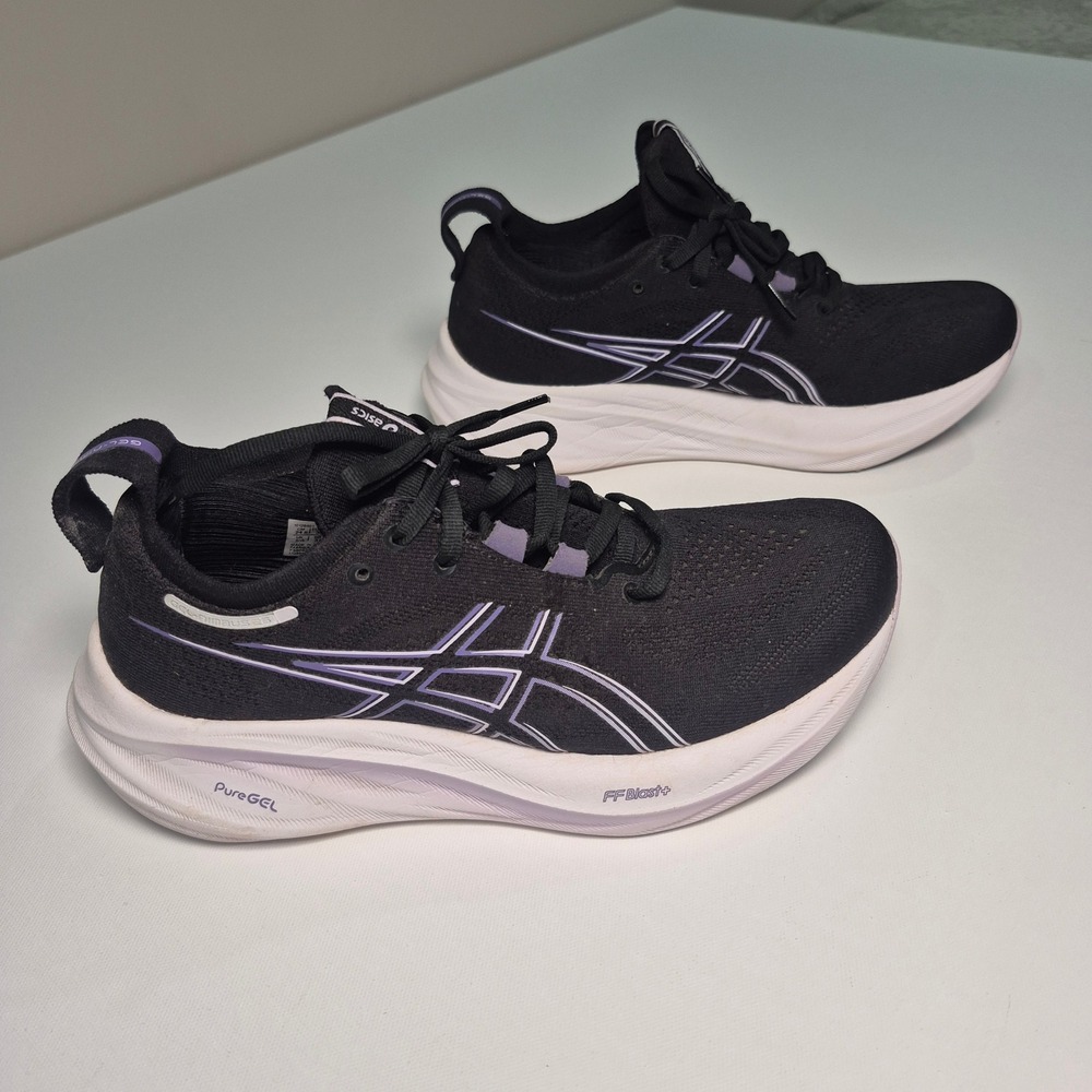 Asics Gel-Nimbus 26 Women Running Shoes Black Purple Sneakers - Picture 3 of 10